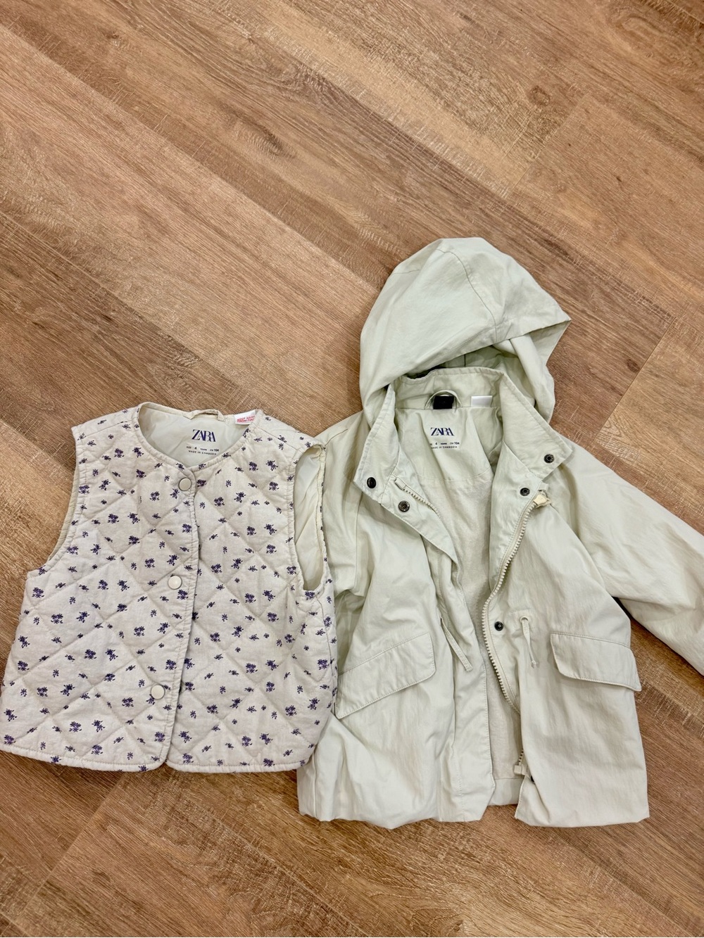 ZARA Cream Hooded Jacket and Quilted Floral Vest Set